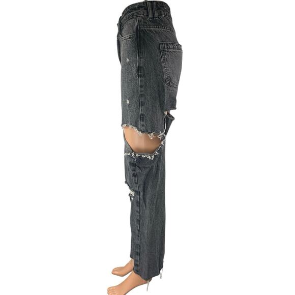 Zara Women's Black Washed Distressed High Waisted Straight Denim Jeans Size 2 - Picture 2 of 5